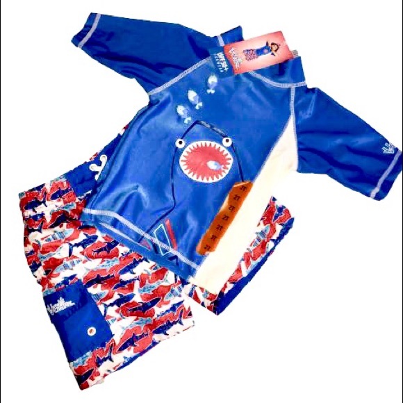 UVSkinz Shark Rash Guard Matching Trunks 2T - Picture 2 of 16